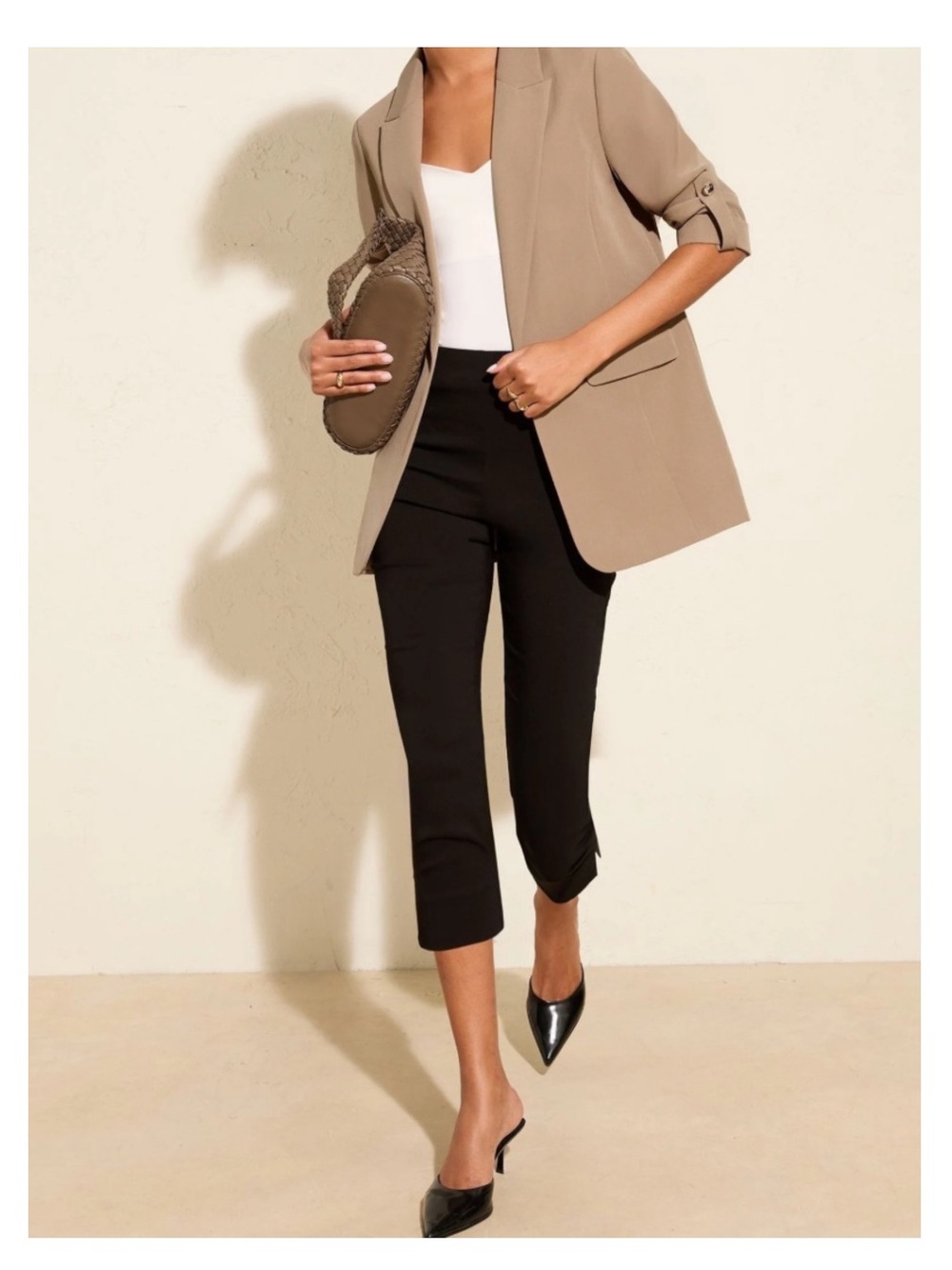 🟠NWT HYFVE 3/4 Sleeve Open Front Blazer in Taupe